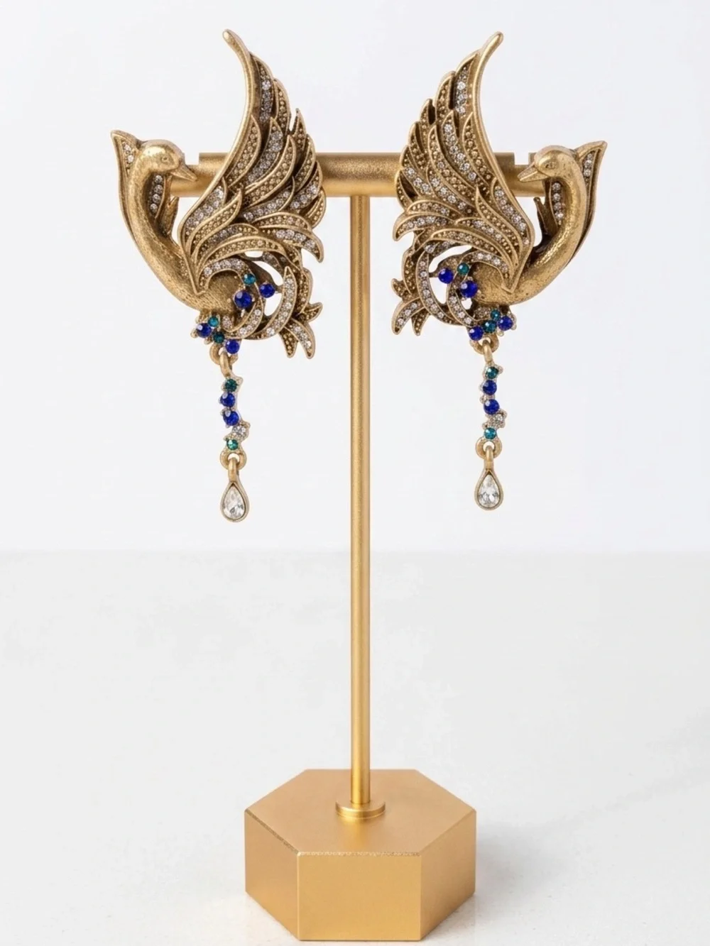 Heidi Daus Crystal Phoenix Swan Statement Earrings Vintage